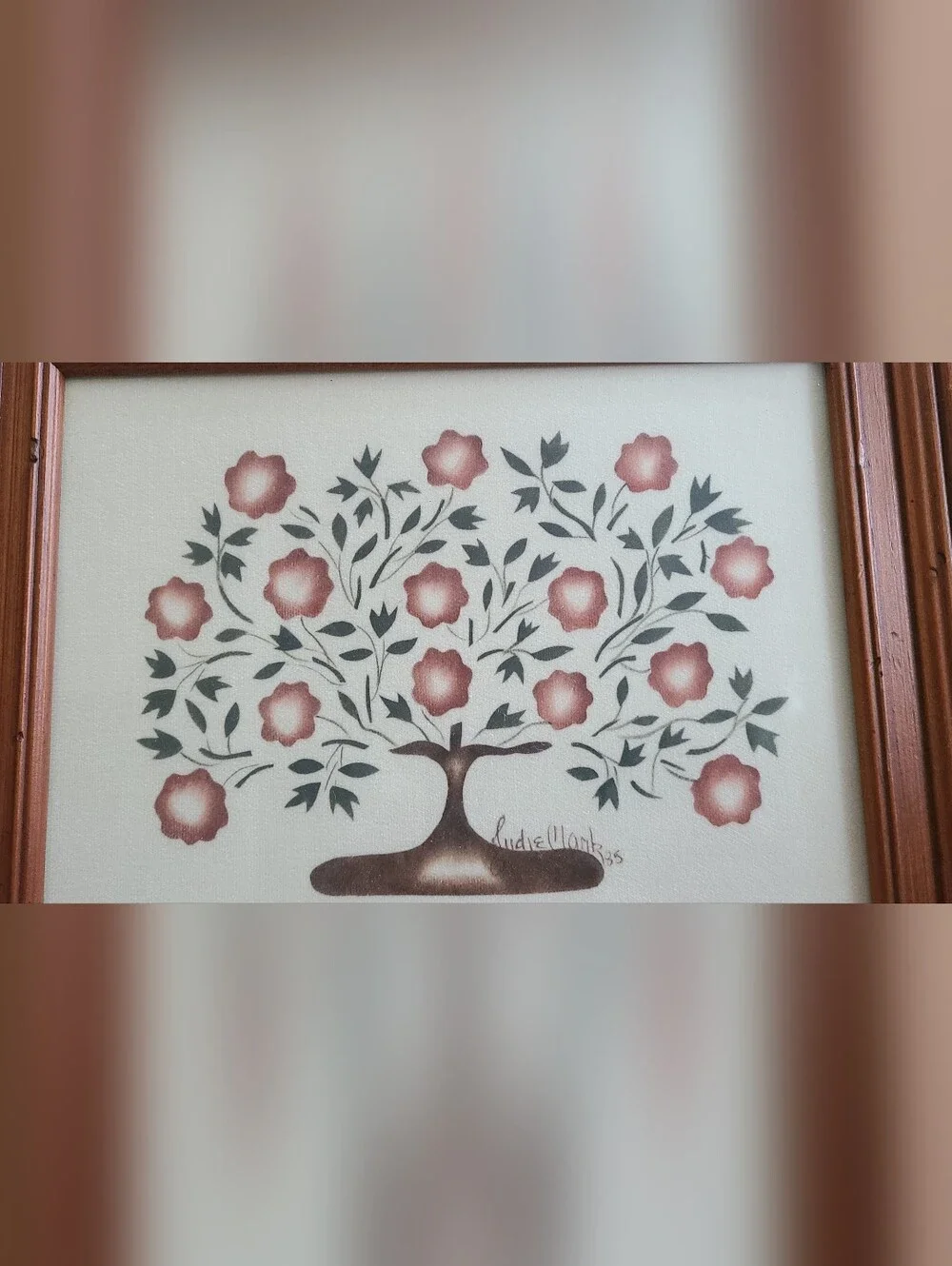 Picture Flower Bouquet in Wooden Frame By Judie Clark 1985 Theorems Style